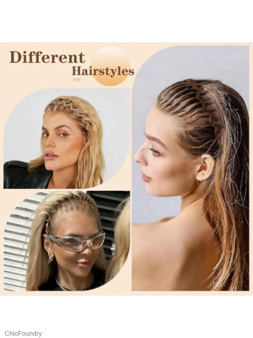 10 Pack Zig Zag Headbands for Women Non Slip Teeth Plastic Hair Bands 90s Retro